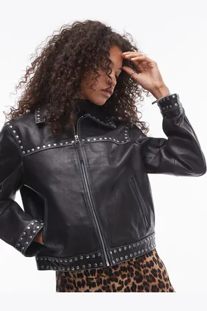 MANGO Leren jack met studs in