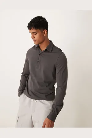 MANGO Polo met knoopsluiting en lange mouwen in grijs