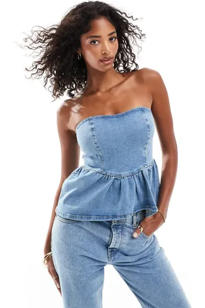 ASOS Denim top met peplum in mid-wash
