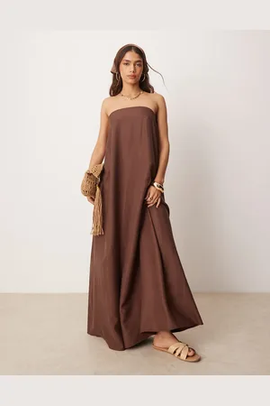 ASOS Maxi bandeau-jurk van cupro in chocoladebruin