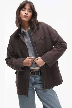 MANGO Parka met kraag van corduroy in donkerbruin