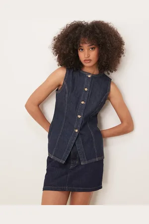 Abercrombie & Fitch Denim gilet met lange pasvorm in indigo wassing