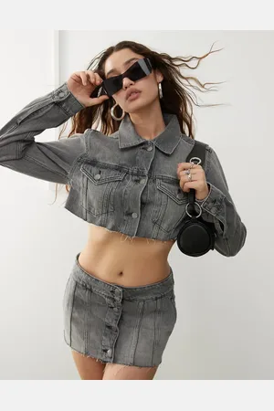 Weekday Lo - Deconstructed cropped denim jack in zwarte wassing, deel van co-ord set