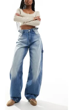 Bershka Timmermansjeans met verstelbare taille in lichtblauw met wassing