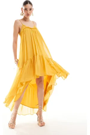 ASOS Maxi jurk van chiffon met A-lijn en onafgewerkte zoom in mosterdgeel