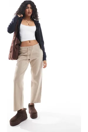Pull&Bear Joggingbroek met wijde pijpen in beige met wassing