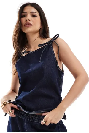 ASOS Denim top met strik in indigoblauw