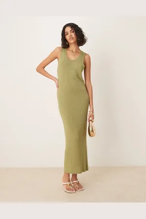 ASOS Gebreide midaxi jurk met lage ronde hals en textuur in