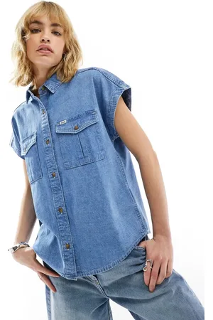 Lee Soepelvallend denim overhemd met korte mouwen in lichte wassing
