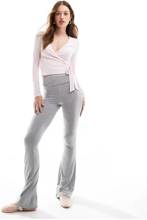 Miss Selfridge Flared legging met lage taille en omgeslagen tailleband in gemêleerd