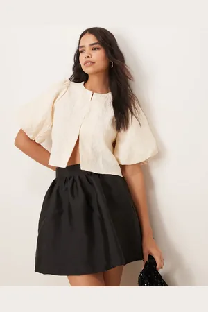 Y.A.S Jacquard top met structuur en pofmouwen in crème