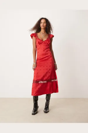 Free People Midi-jurk van satijn met strikprint in