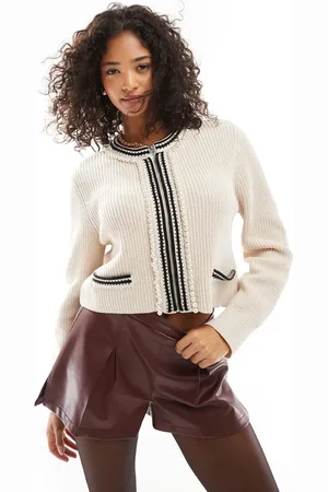 Object Gebreid kort vest met rits en contrasterend detail in