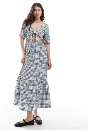 Brave Soul Seersucker maxi jurk in blauwe gingham print