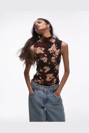 MANGO Top van mesh zonder mouwen in met gemixte print