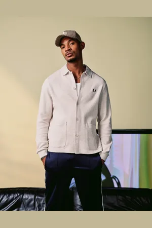 Fred Perry Jersey jack met lange mouwen en knoopsluiting in gebroken wit