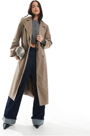 Pieces® Trenchcoat met riem in linzenbruin