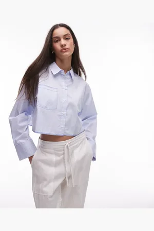 MANGO Cropped gestreept overhemd in