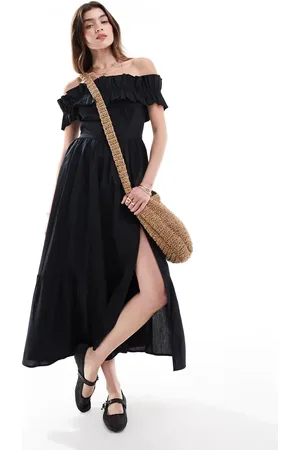Abercrombie & Fitch Midi-jurk met blote schouders en ruches in