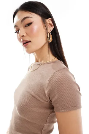River Island Cropped T-shirt in lichtbruin