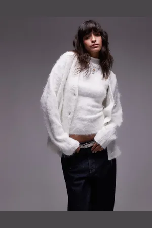 Topshop Oversized gebreid, ultra pluizig vest in ivoorwit, deel van co-ord set