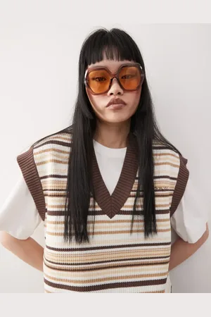 Reclaimed Oversized zeshoekige zonnebril in jaren 70-stijl in ton-sur-ton