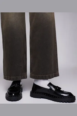 ASOS Leren penny loafers met dikke zool en zilveren hardware in
