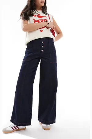ASOS Denim jeans met wijde pijpen en rode stiksels