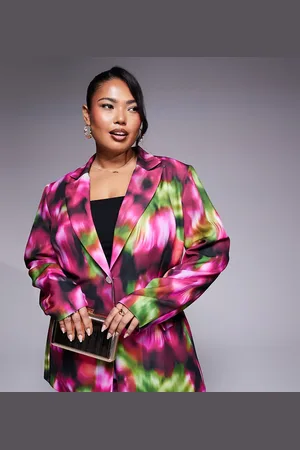 ASOS Curve - Elegante blazer in donkere vervaagde bloemenprint, deel van co-ord set