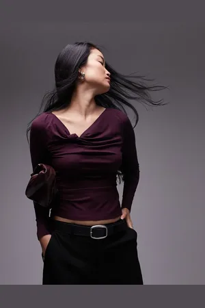 & OTHER STORIES Jersey top met lange mouwen en geknoopte halslijn in