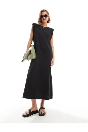 ASOS Midi jurk van katoen met schoudervulling in