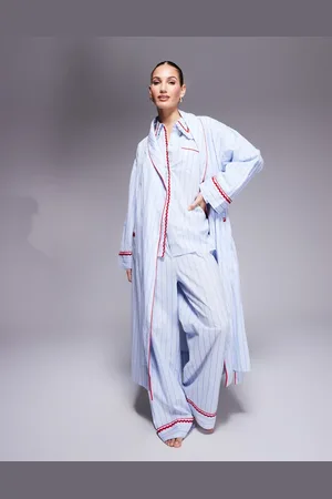 ASOS Geweven gestreepte badjas met rikrak-randje in