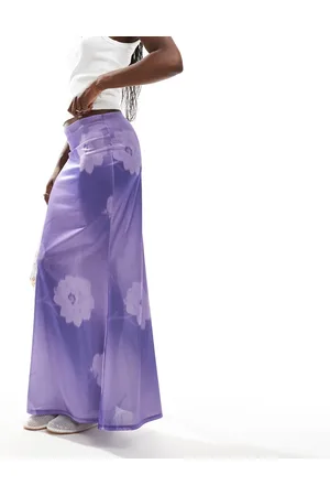 ASOS Maxi rok van satijn met stretch en lila ombre bloemenprint