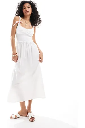 ASOS Midi-melkmeisjesjurk met volle rok en strikbandjes in