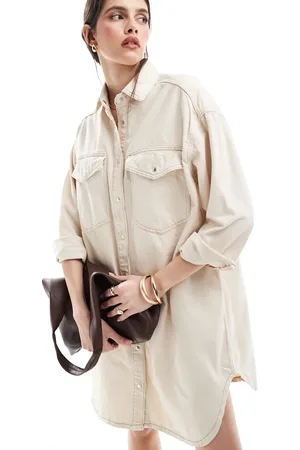 ONLY Oversized denim mini-overhemdjurk in ecru