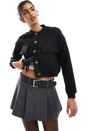 Style Cheat Bouclé bomberjack met textuur en knoopsluiting in