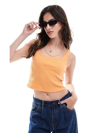 Pieces® Crop top met vierkante hals in mandarijnkleur