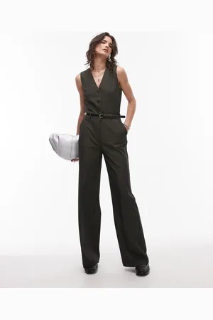 MANGO Gilet-jumpsuit met riem en krijtstreep in donkergroen