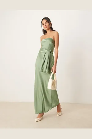 Abercrombie & Fitch Strapless maxi jurk met strikdetail in saliegroen