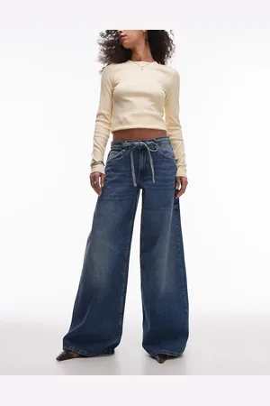 MANGO Olivia - Jeans met gestrikte taille en wijde pijpen in