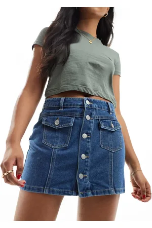 VERO MODA Denim mini rok met knoopsluiting in medium blauwe wassing