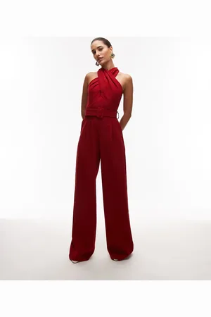 MANGO Mouwloze jumpsuit met riem in dieprood
