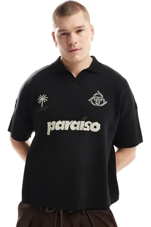 ASOS Rechte gebreide polo met Paraiso-print op de borst in