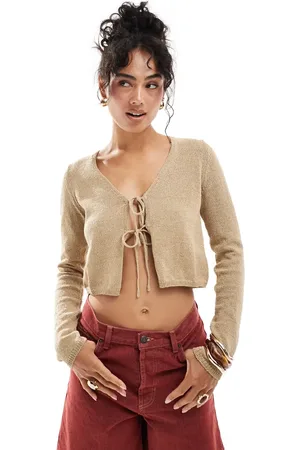 MANGO Vest met gestrikte voorkant in beige
