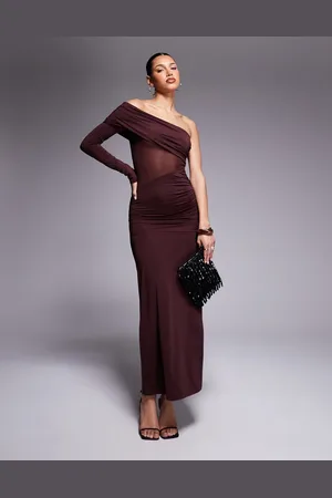 ASOS Maxi jurk van mesh met blote schouder en uitsnijding in