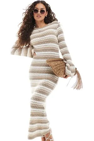 VERO MODA Premium - Gebreide gestreepte maxi jurk in