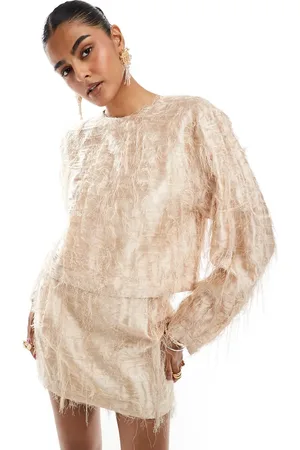 & OTHER STORIES Top van jacquard met harige textuur en lange mouwen in beige, deel van co-ord set