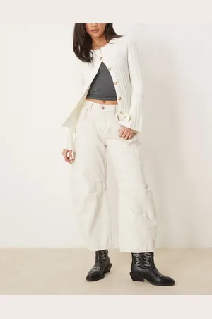 Free People Good Luck - Jeans met wijde ronde pijpen en halfhoge taille in ivoorwit