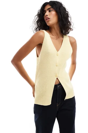 ASOS Gebreid gilet met V-hals en lange pasvorm in citroengeel