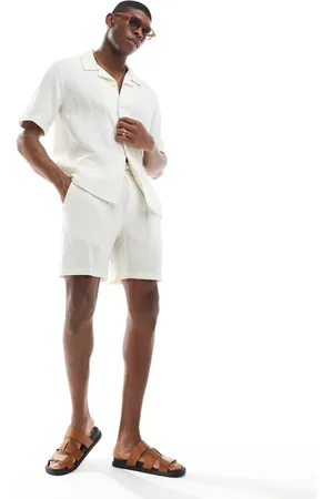 Only & Sons Short van kaasdoek met elastische taille in licht crème, deel van co-ord set